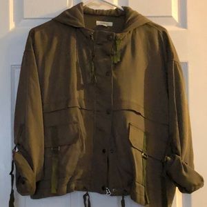 Max Studio Cropped Olive Utility Jacket Large